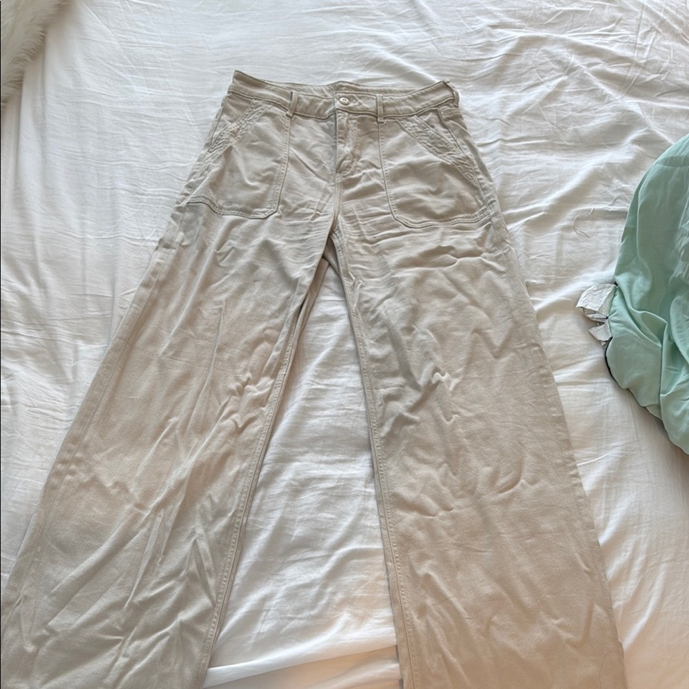 Beige Wide-Leg Pants